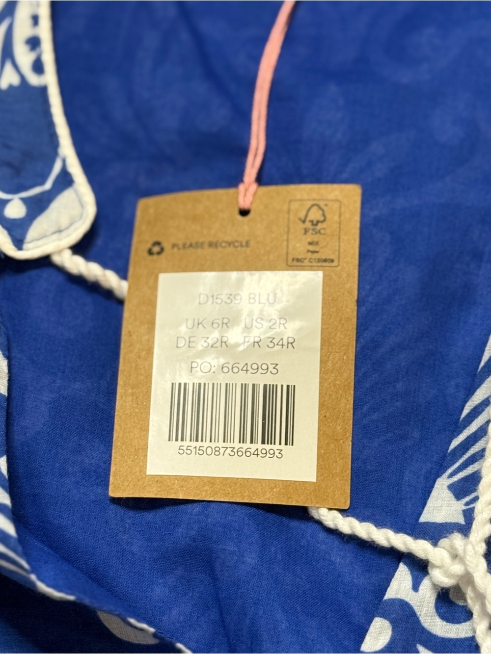 Boden NWT Blue White Boho Tie Neck Kaftan Dress Sz 2 Vacation Wedding Guest - Picture 13 of 15